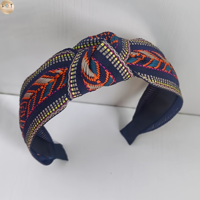 Image of 1pc Boho Knotted Headband, Geometric Wide Hair Hoop, Vintage Hair Band Non-slip Soft Hair Accessories For Women, Daily Beach Festival Wear