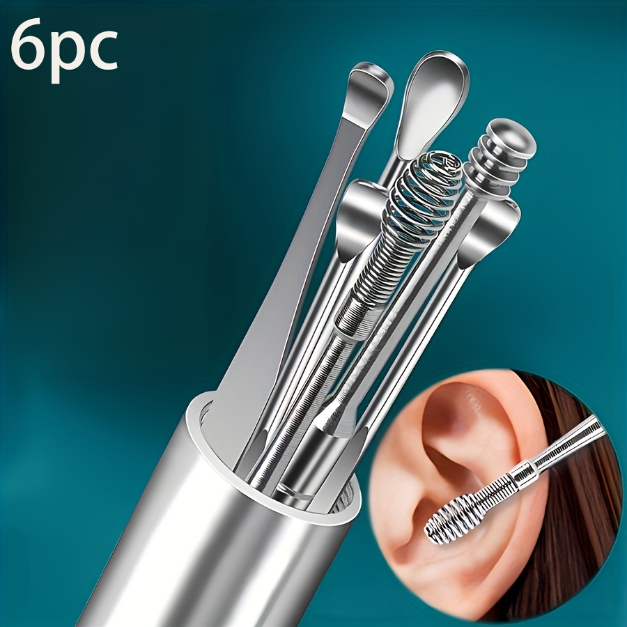 Image of 6-pcs/10-pcs Cylindrical Ear Pick Set, Ear Cleaning And Wax Removal Tools, Stainless Steel Ear Scoop Set, Portable Ear Picks, Easy To Store And Durable