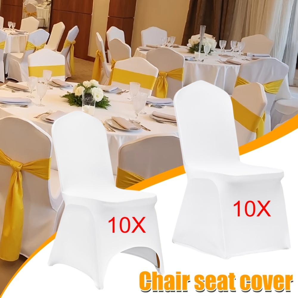 Image of 10pcs Spandex Stretch Chair Covers, Wrinkle-resistant White Fitted Banquet Chair Slipcovers, Washable Elastic Chair Protector For Wedding Event