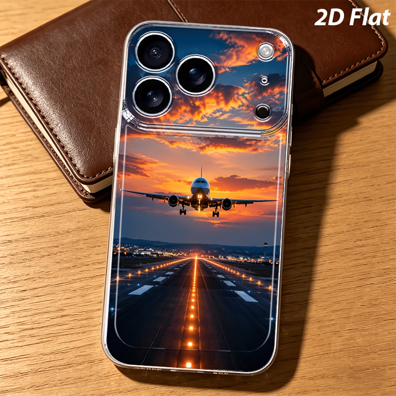 TEMU Phone Case - 2d Flat Printing Phone Case - 1pc Sunset Airplane Anti-drop Soft Case, Compatible With Iphone 17/16/15/14/13/12/11/plus/pro/pro