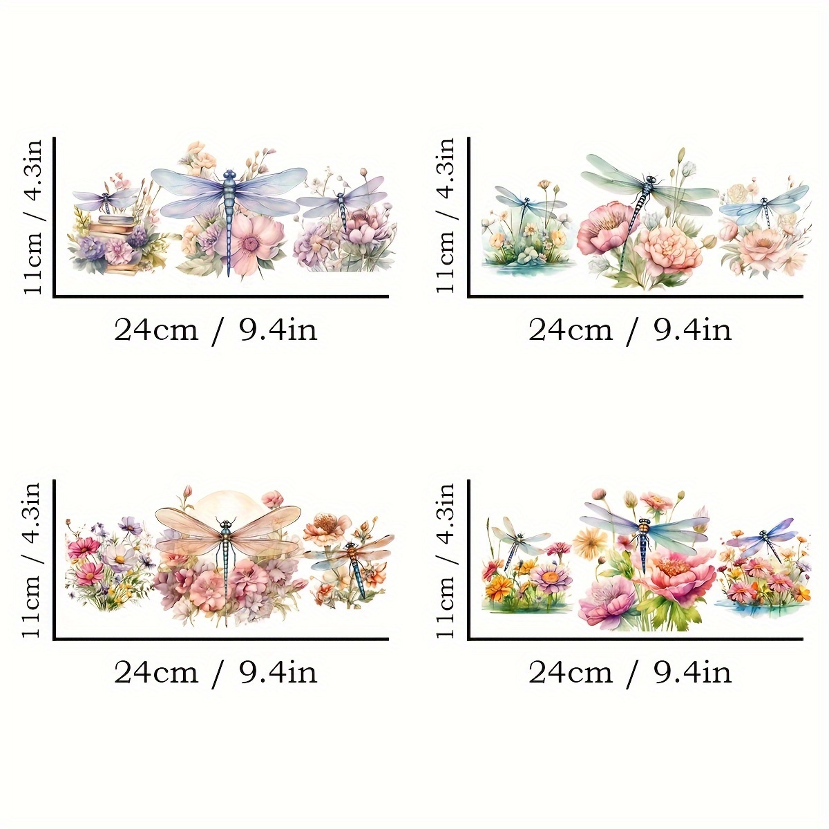 Image of 4pcs Dragonfly Dtf Transfer Paper For 16oz Glass Cups, Scratch-resistant Decals With Vibrant Colors & Easy Application, For Mugs & Water Bottles, 4.3" X 9.4"