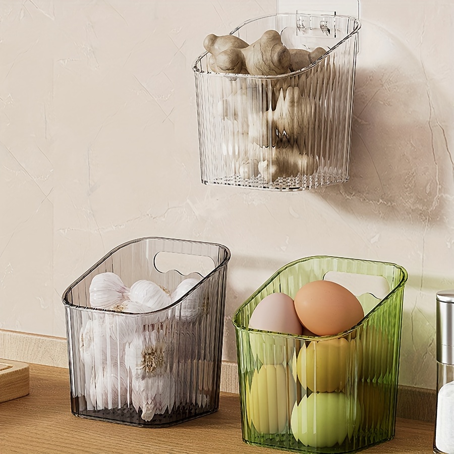 

3-pack Plastic Storage Baskets With Lids, Kitchen Organizer Containers For Onion, Garlic, Ginger - Wall-mounted Clear Bins For Pantry Organization