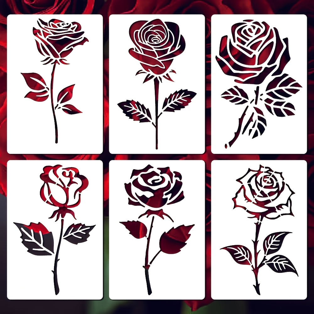 E-shop Dieses 6-teilige wiederverwendbare Rosen-Schablonen-Set misst 11,0 x 16,0 cm eignet sich für eine Vielzahl - Bastelprojekten, einschließlich