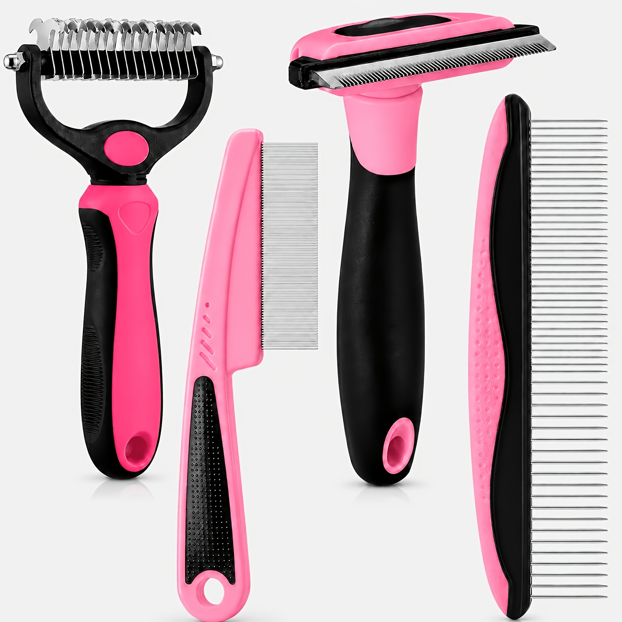 TEMU 4pcs Dematting Comb For Dogs Pets Grooming Tools For Dogs And Cats - Fine Tooth Comb, Deshedding Tool & Double-sided Tools Set Ideal For