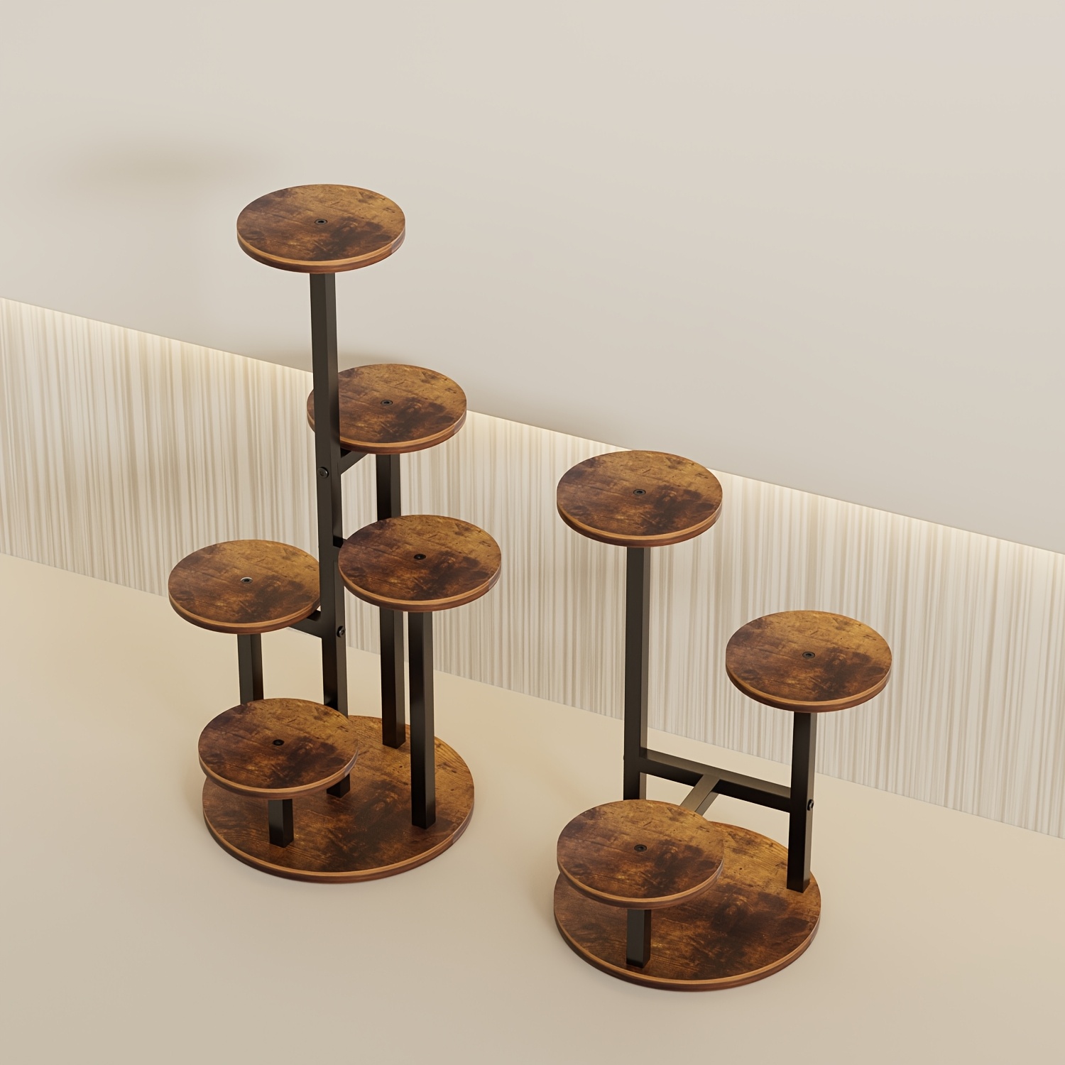 83.82cm Vintage 3-Tier & 5-Tier Wood-Metal Combination Plant Stand - Round Succulent Flower Rack, Available in Small/Medium/Large Sizes, Suitable for Living Room, Bedroom, Kitchen, Office, Hallway - Rustic Brown