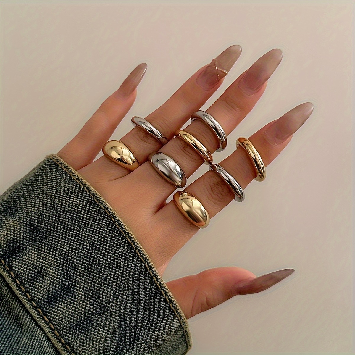 

8pcs/set Retro Simple Geometric Curved Open Stacking Combination Finger Ring Trend Joint Ring