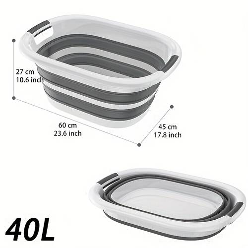 26l 40l foldable laundry hamper durable tpe material sturdy handles space saving oval design with ribbed texture portable clothes storage basket for bedroom bathroom laundry room gray white contemporary style laundry