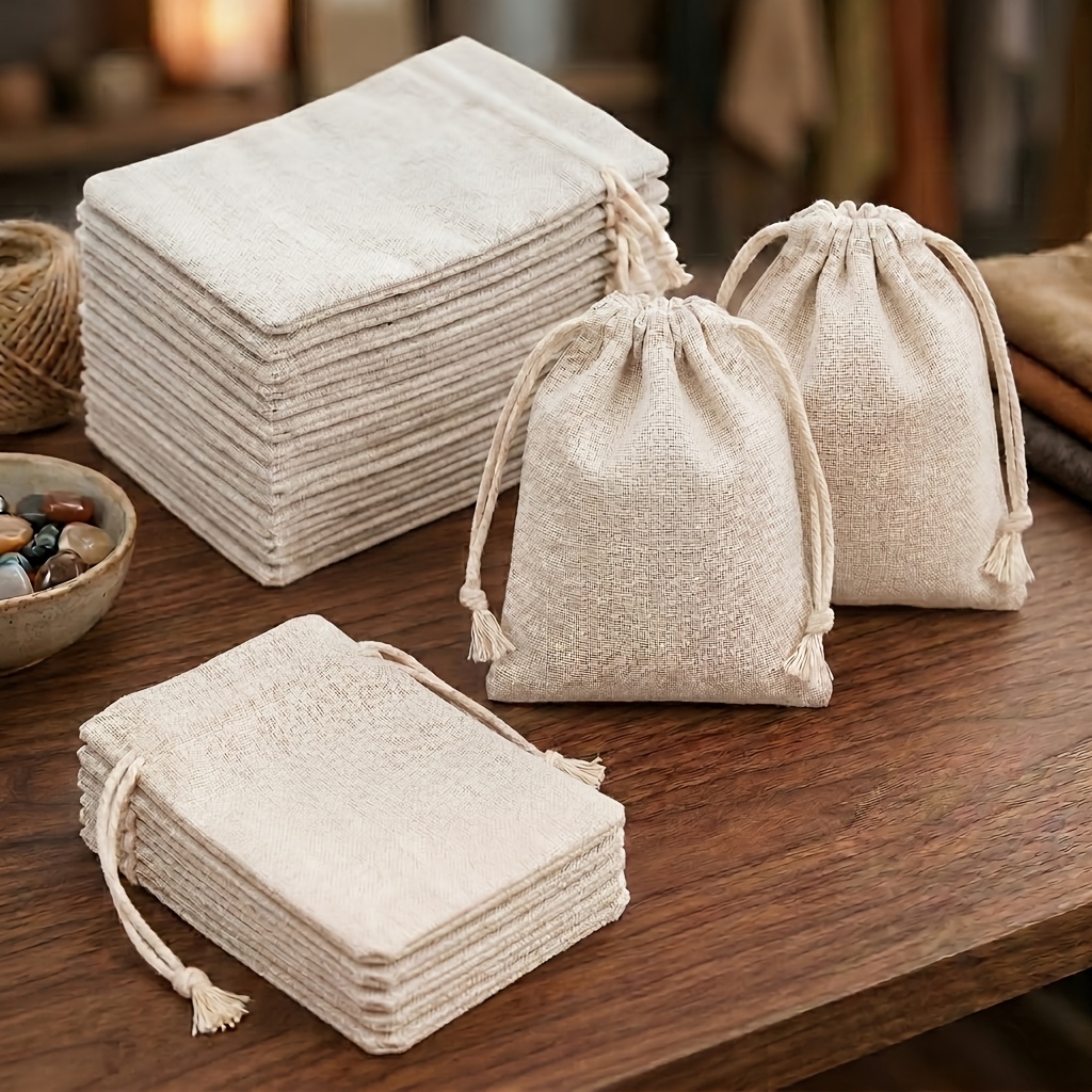 Image of Gift For Her/him 30pcs Handmade Drawstring Pouch - Elegant White Jewelry And Gift Bag For Additions, Small Items And , Christmas, Halloween