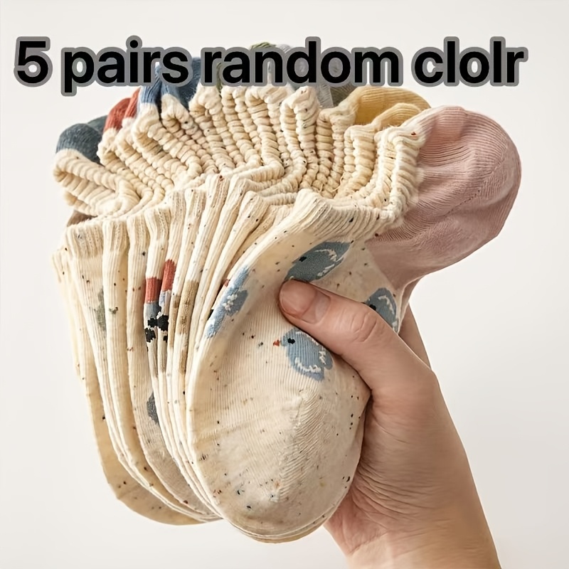 TEMU Lot de 5 paires de chaussettes invisibles pour femme à , en fil de coton à , couleur aléatoire, d'été, légères, à coupe profonde, antidérapantes