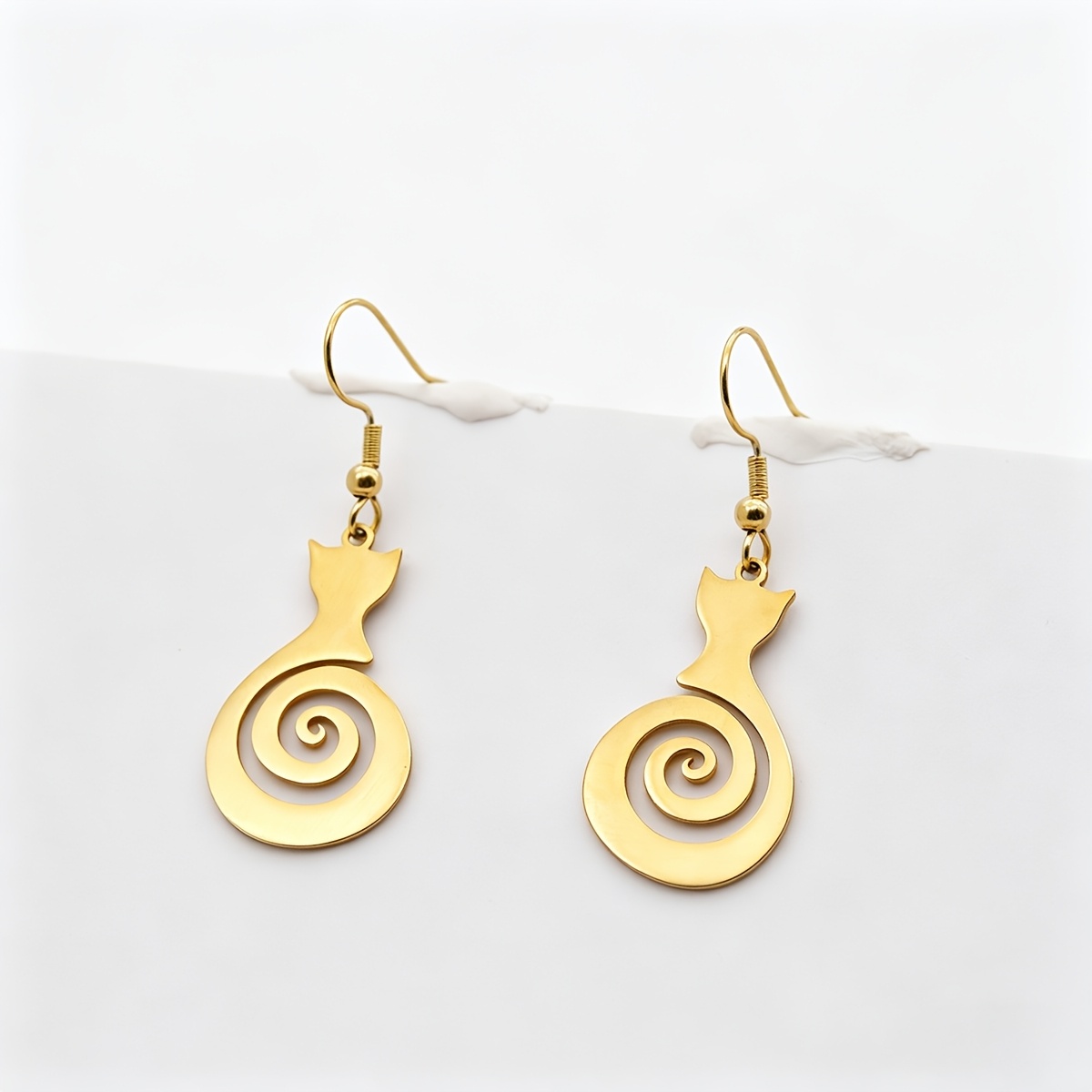 Spiral Cat Kitten Drop Earrings for Women