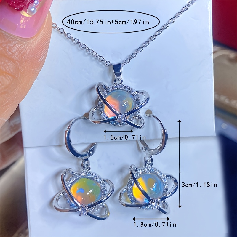 3pcs Dreamy Planet Starry Sky Necklace and Earrings Set