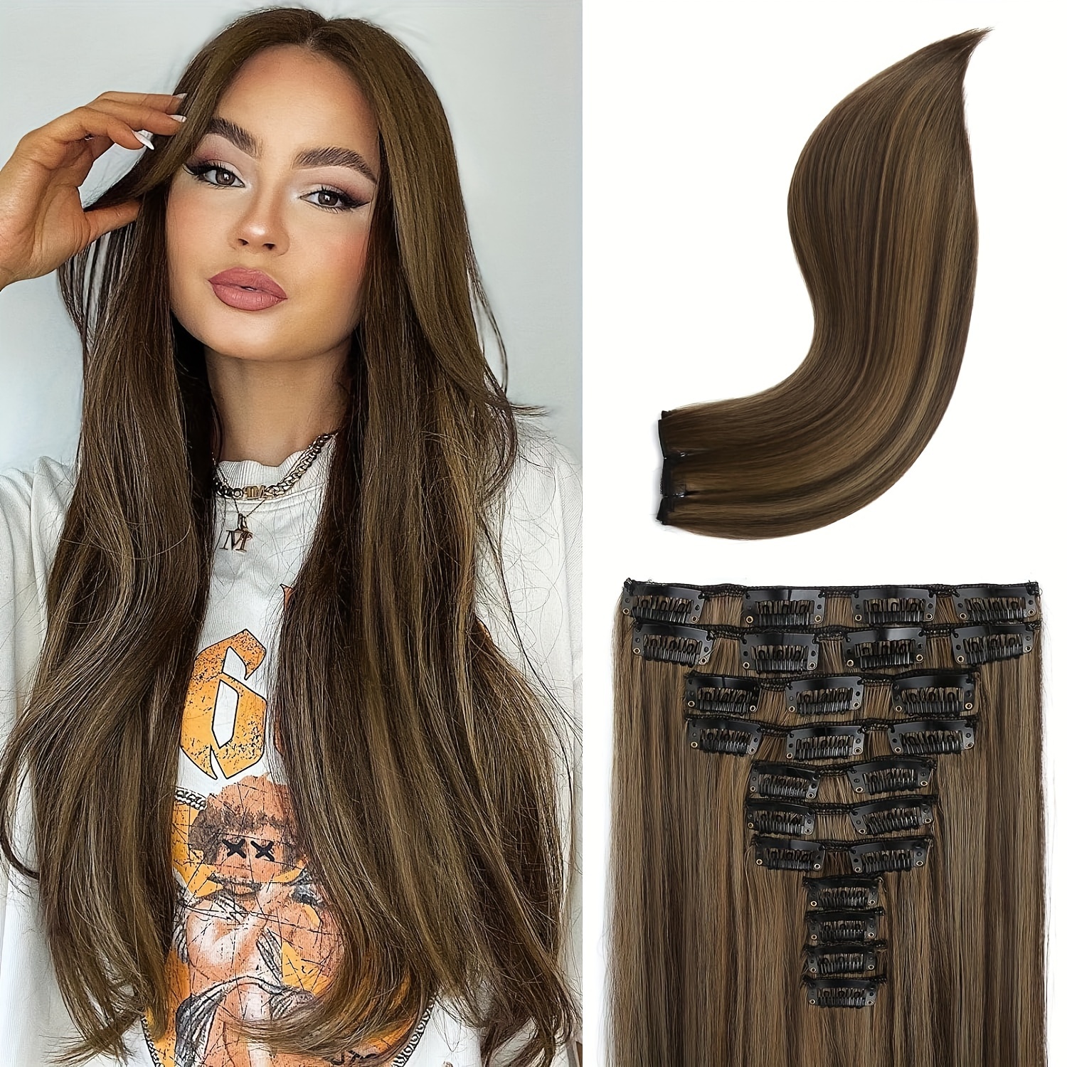 Luxurious Long Straight Hair Extension 11 Clips Instant New Temu Canada