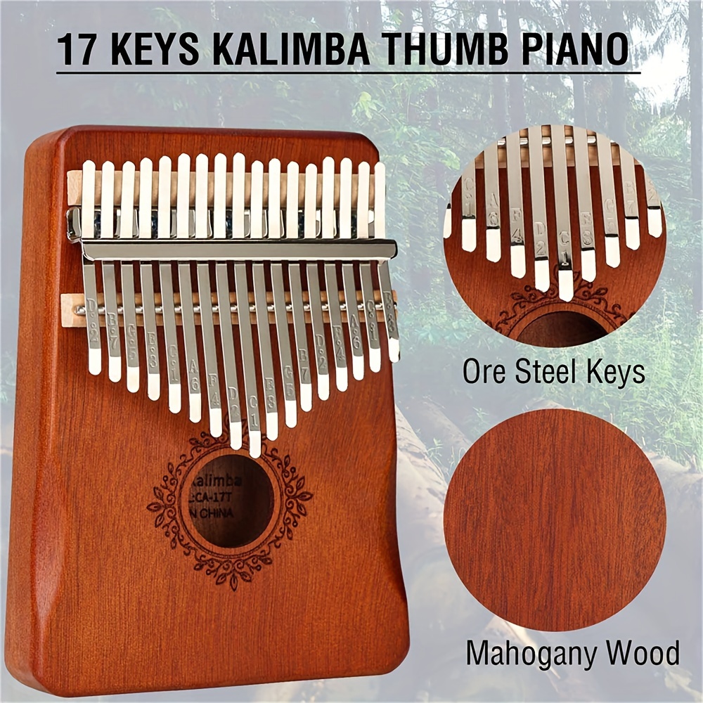 

Kalimba Thumb Piano 17 Keys Instrument: Portable Mbira Finger Pianos For Beginners - Mahogany Wood Handheld Piano With Tune Hammer, Tuning App, Finger Protector, Etc.