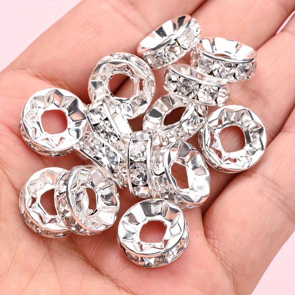TEMU 10pcs 15mm Colorful Alloy Straight Edge Large Hole Rhinestone Spacers For Jewelry Making Diy Necklaces Bracelets Earrings Handmade Art