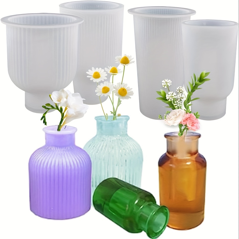 

Ensemble de 4 Moules en Silicone pour Vases pour Loisirs Créatifs - Kit de Coulage de Pot de Fleurs & Jardinière Rond 3D, Idéal pour Résine Époxy, Plâtre, Béton & pour de Décoration Maison