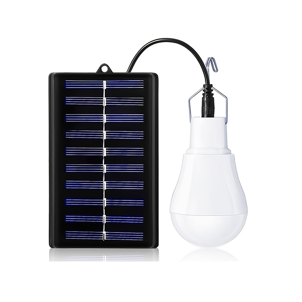 TEMU 1pc Rechargeable Outdoor Solar Camping Light, Portable Led Bulb Light, Solar Panel, Light With Hanging Hook Design, Suitable For Camping,