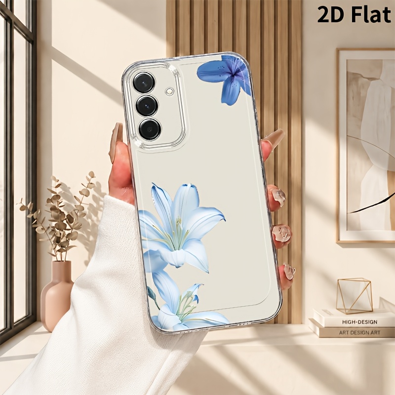 TEMU Phone Case - 2d Flat Light Blue Lily Phone Case For Galaxy A03s A04 A05s A06 A07 A13 A14 A15 A16 5g A17 A21s A22 A23 A24 A25 A26 A32 A34 A35 A36