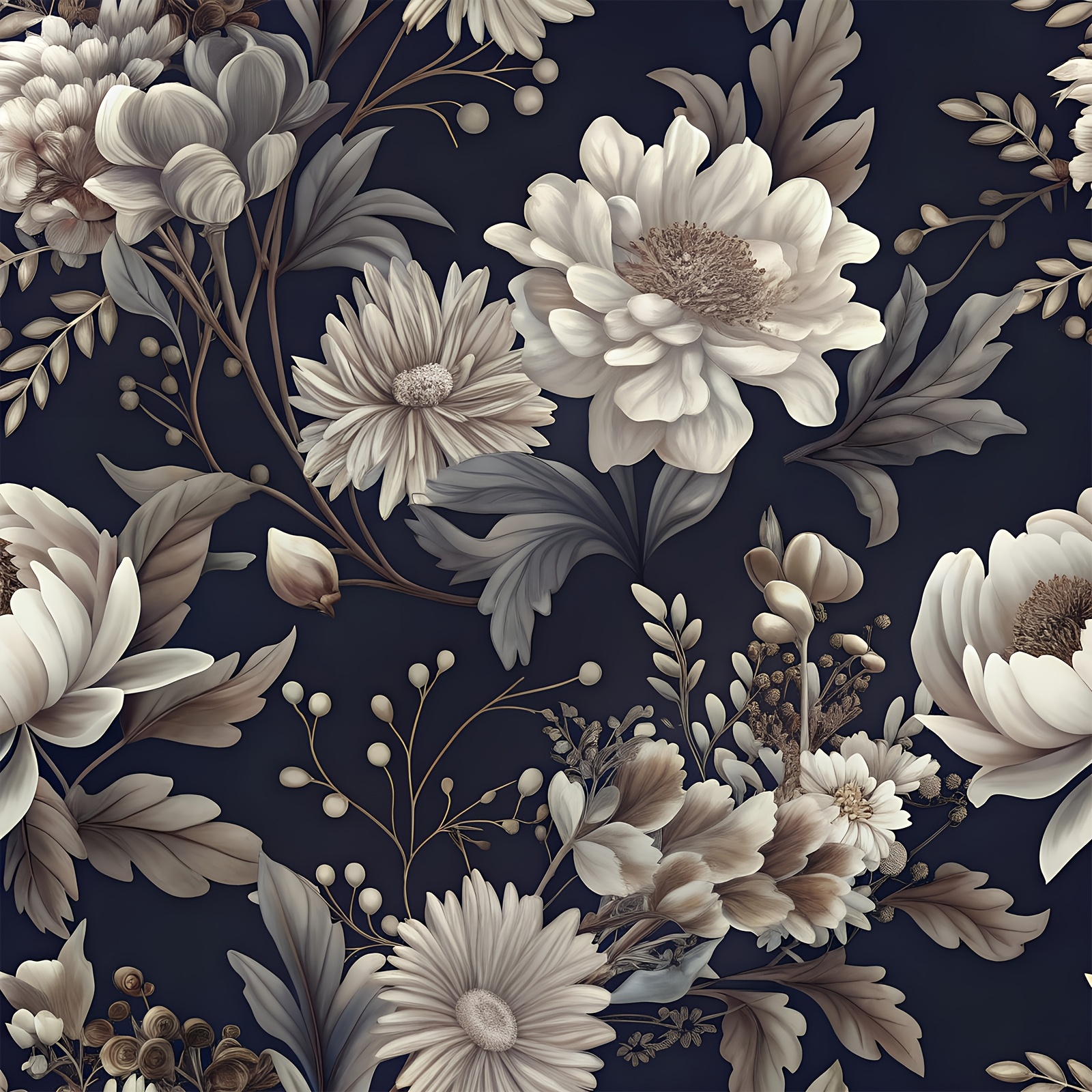 E-shop 1 Rolle Marineblaue Vintage-Blumen Selbstklebende Tapete, Abziehbare und Klebbare Tapete, Entfernbar, Einfach zu Installieren, Schneidbar,