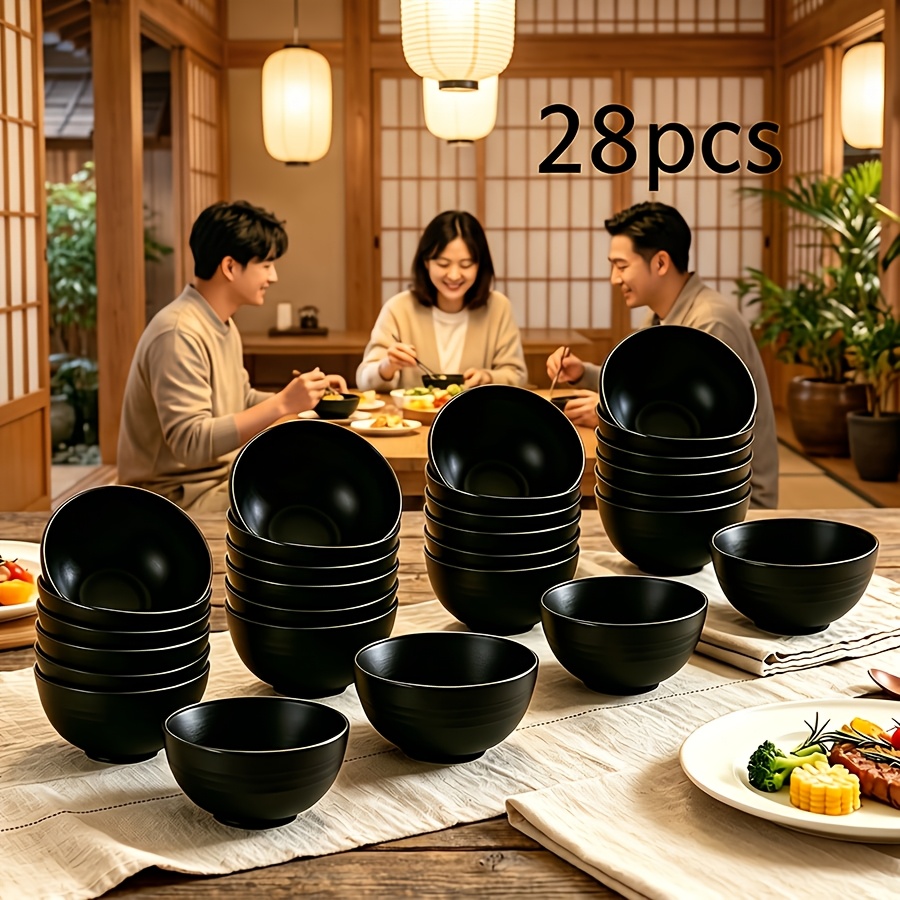 Image of 28pcs Black Pp Bowl Set. And Dishwasher-safe, And Stacked. Perfect For Serving Soup, Salad, Rice, Or Snacks. Durable, Shatterproof Bowls Have Smooth Ed