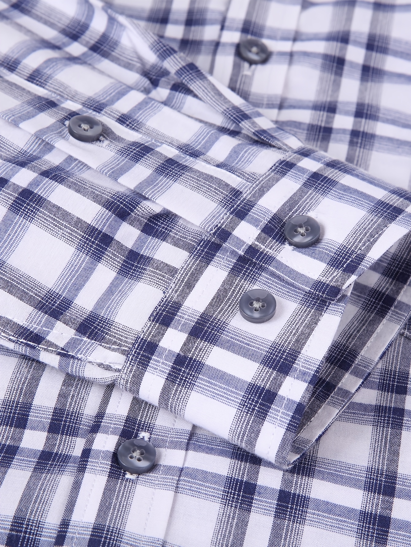 mens classic button shirt blue white checkered dress shirt - Temu