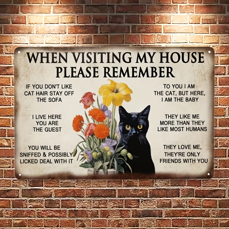 TEMU 2d Flat - 2d 1pc Cat Decoration - Black Cat Rule Wooden Art Plaque - Humorous Wall Decor For Cat Lovers - Retro Style Wooden Board With Floral