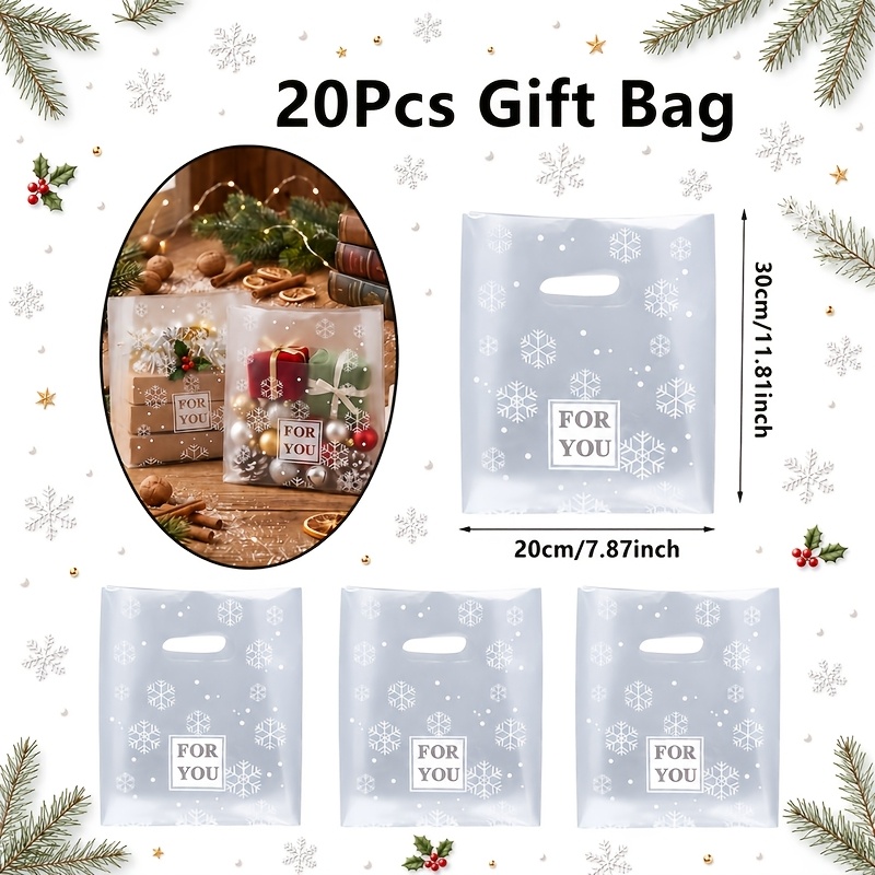 TEMU Lot de 20 sacs à main dépolis à imprimé de neige de Noël, sacs transparents à motif "For You", décoration de fête d'hiver, décoration de fête de