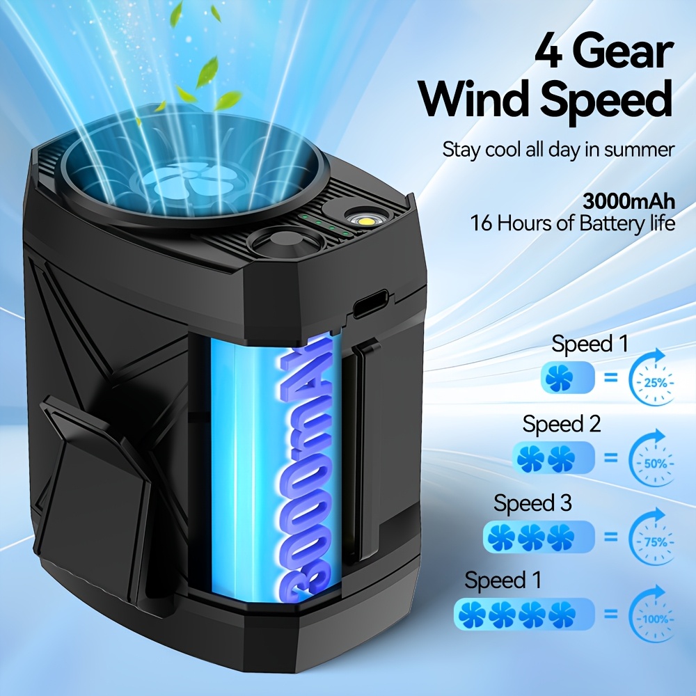 Outdoor Belt-mounted Portable Rechargeable Fan, Long Life, 4-speed Adjustable Wind Speed, With LED, SOS Lights, Wearable Belt Fan, Suitable For Construction Sites, Farms, Travel, Fishing, With Bracket Can Be Placed On The Phone, A Gift For The Ladies