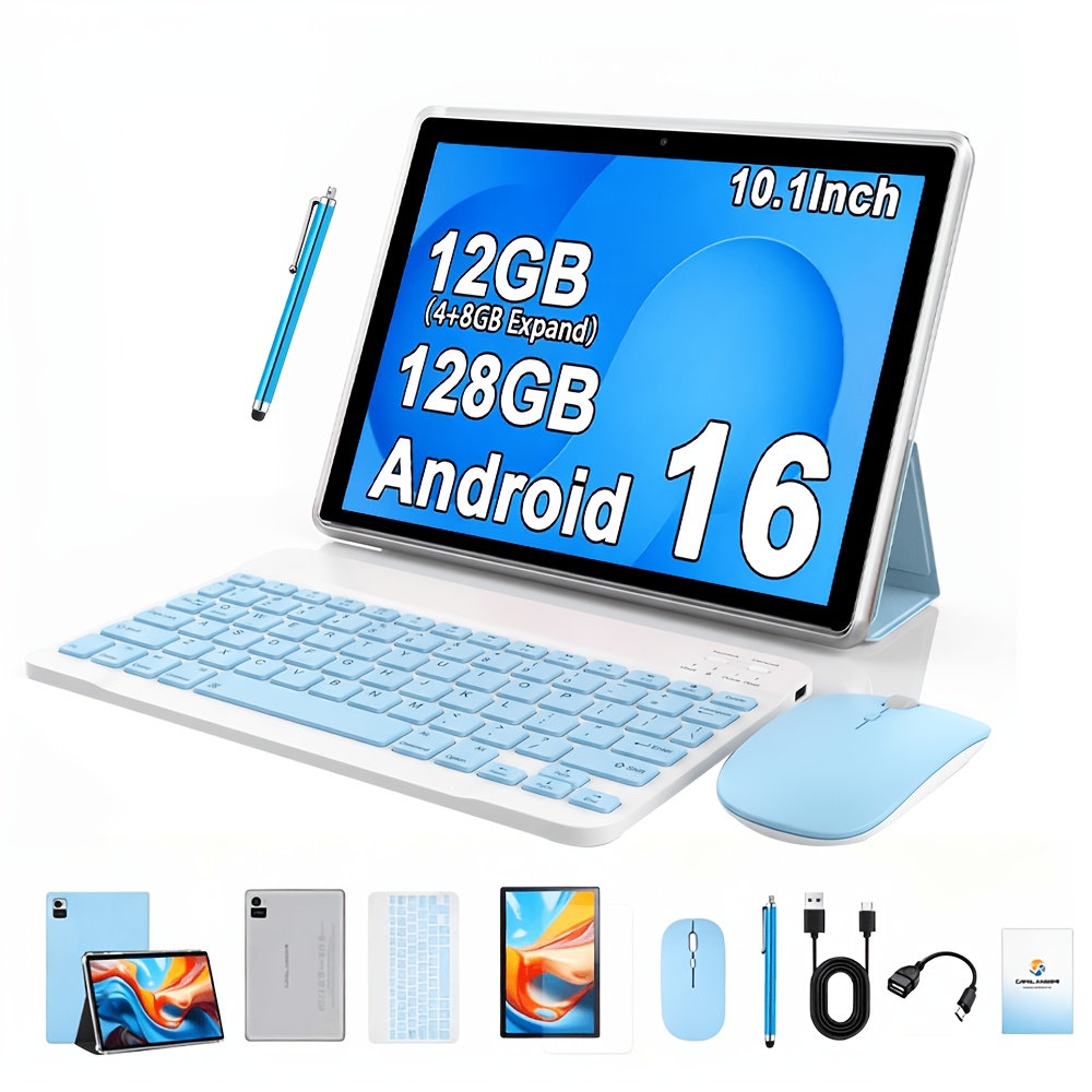 TEMU Crelander 16, Tablet da 10.1 pollici 12GB (4GB+8GB) RAM, Supporto ROM 128GB, Computer Tablet 2-in-1 con Custodia , Tastiera, Mouse, Stilo, Dual