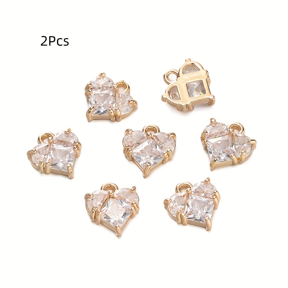 TEMU 2pcs 10*11mm 18k Golden Plated Brass Heart-shaped Pendants Charm Pendant For Diy Necklaces, Bracelets & Earrings, Jewelry Making Supplies