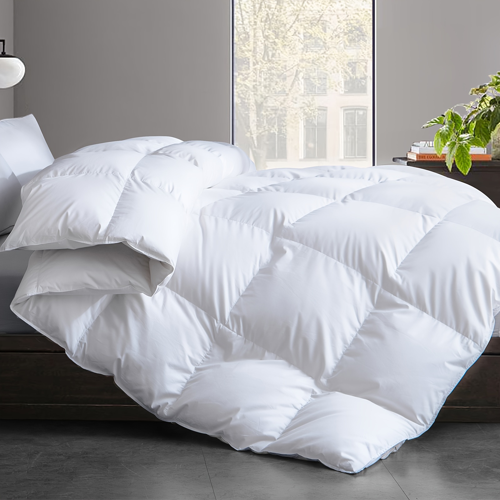 

Goose Feather Down Comforter - All Season Duvet Insert, Medium Warmth Hotel Collection Bed Comforters, Fluffy And Cozy