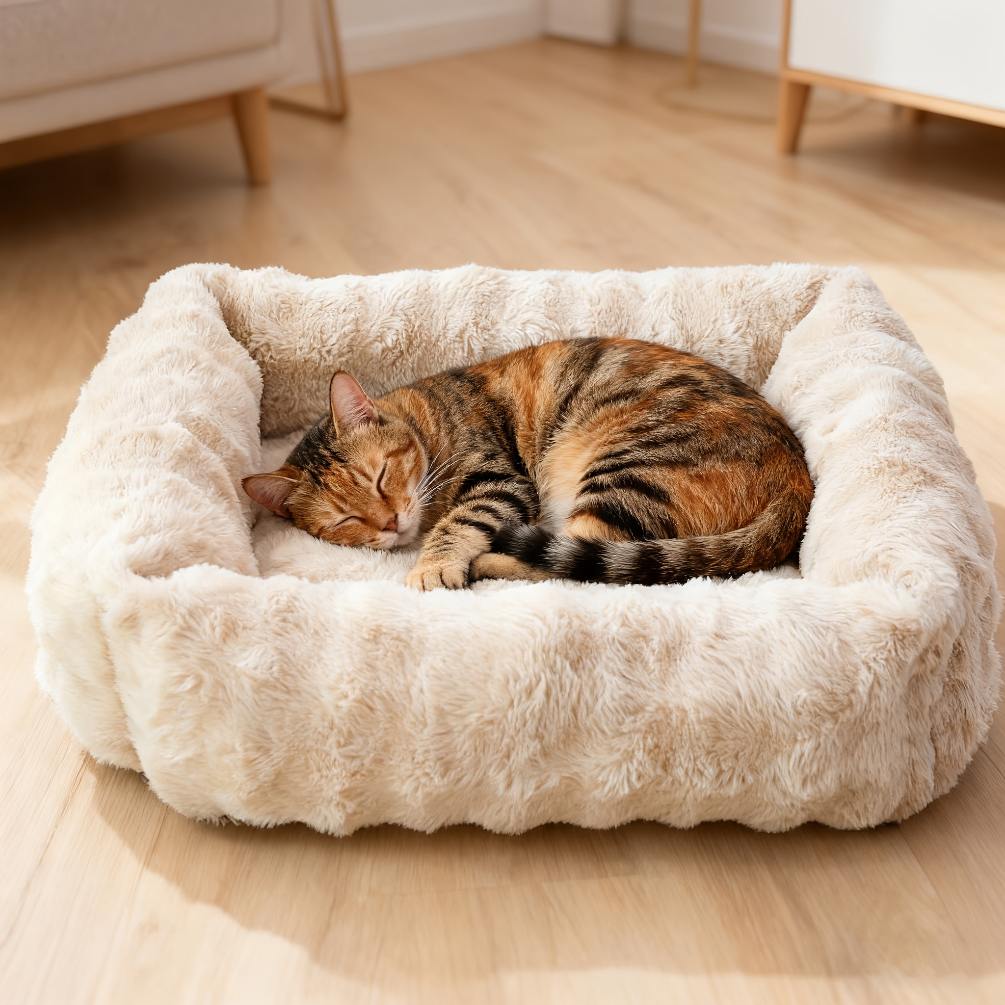 E-shop Katzenbett, Katzenkorb, Kätzchenbett, Bequemer weicher langer Plüschstoff, Geeignet für Katzen als warmes Winterbett, Haustierbett, Extra Große