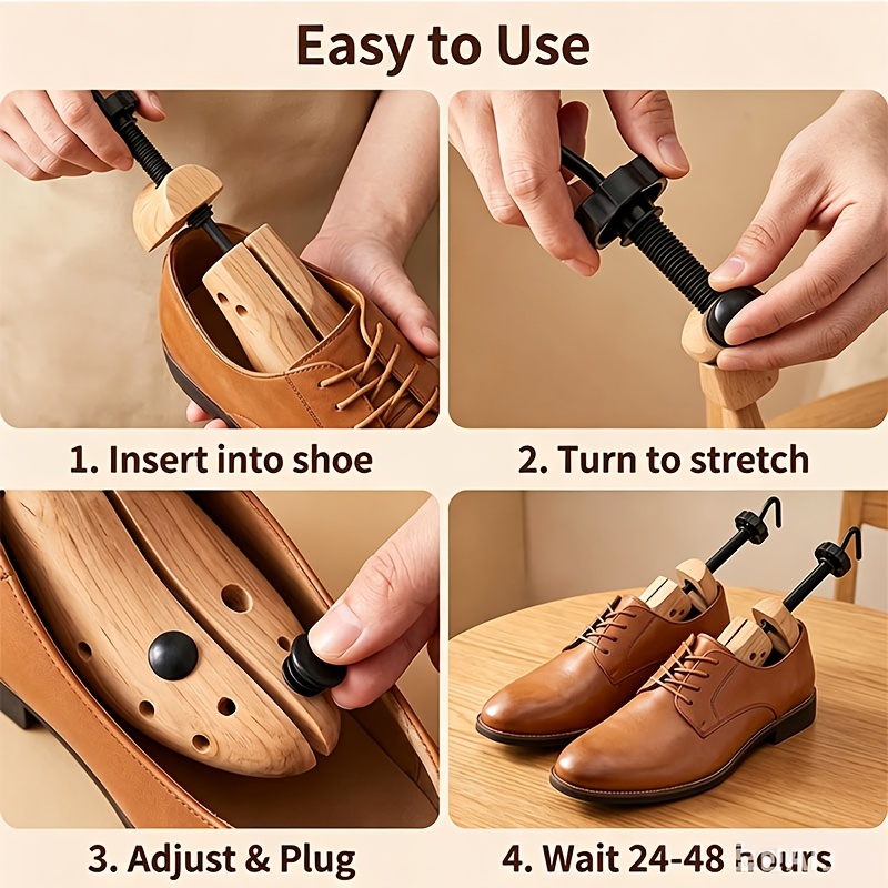 Juego de 2 piezas de ensanchadores de zapatos ajustables de madera natural - 1 ensanchador de zapatos de madera + 1 calzador | Estilo unisex | Adecuado para personas con zapatos nuevos que rozan, personas con pies anchos o gruesos, oficinistas que usan zapatos con frecuencia - Se adapta a la mayoría