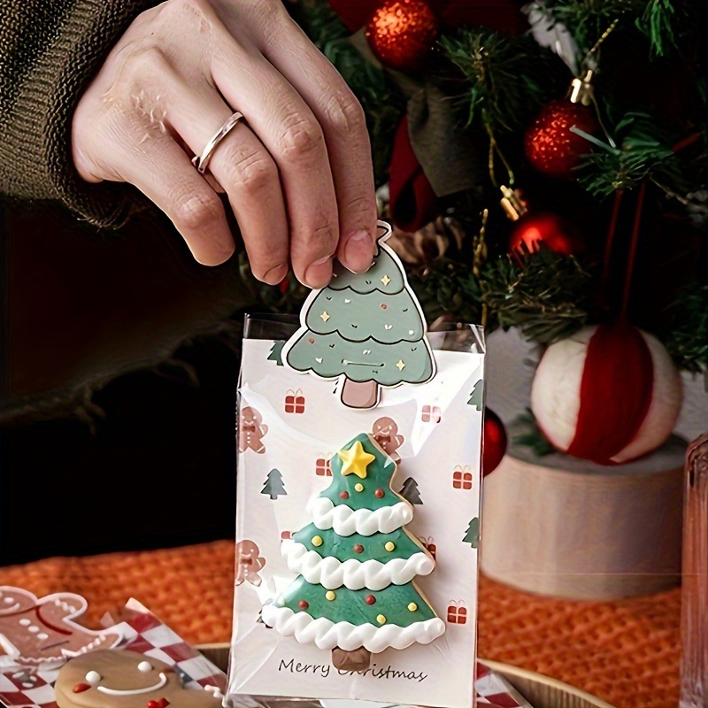 ORTAVA Sacchetti per biscotti, 50 Bustine Trasparenti Richiudibili, Sacchetti Plastica Trasparenti per biscotti di Natale, con 50 cravatte, per caramelle e biscotti