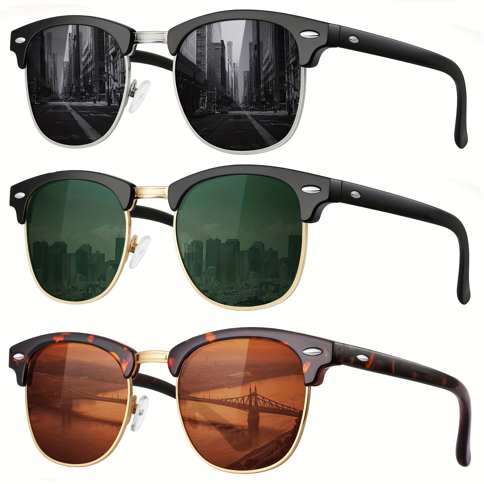 3 Pack Polarized Sunglasses For Men And Women, Vintage Style Sun Glasses  For Fishing Running Driving