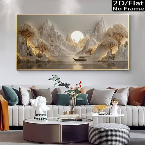 2d flat 1pc frameless canvas poster traditional textured landscape with boat and trees wall canvas decoration suitable for living room bedroom dining room home decoration paintings party favors 2d flat