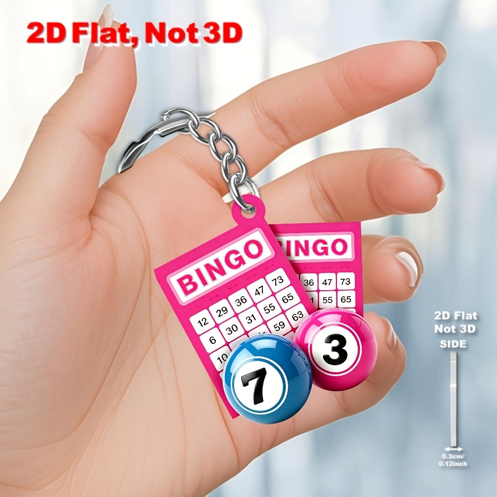 TEMU Lot de 10 porte-clés bingo plats 2D , adaptés aux cartes et boules de bingo, pendentifs en acrylique, avec étiquettes de remerciement et sachets