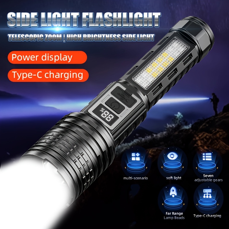 LED Super Bright Flashlight with 7 Adjustable Modes, USB Rechargeable