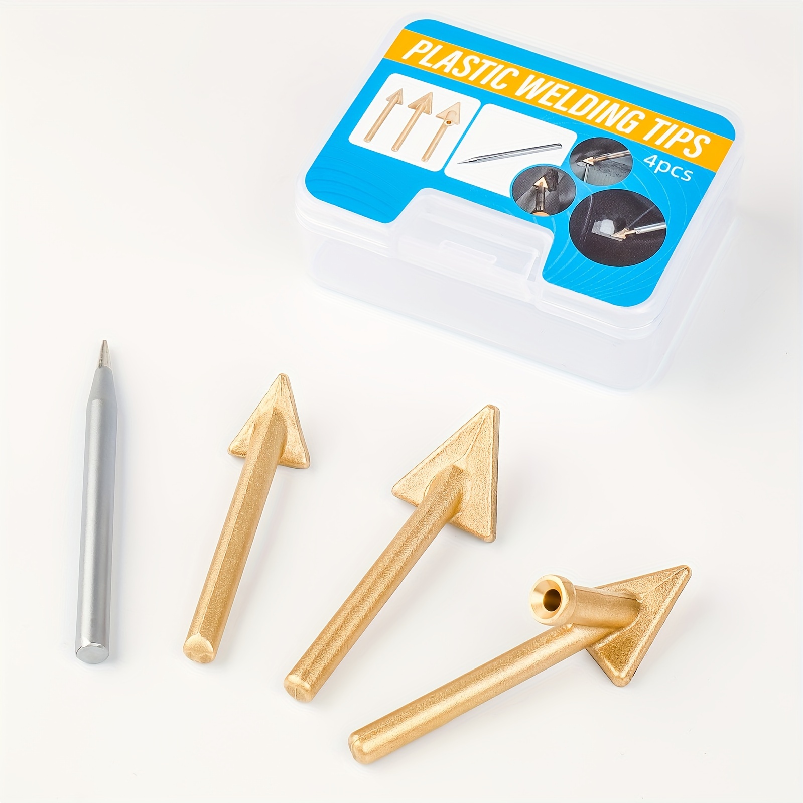 4pcs/set Soldering Iron Tip, Triangular Shaped Brass Tips, For Plastic Repair, Replacement Soldering Iron Tips For Plastic Soldering, Ideal For Automotive Bumper Maintenanc