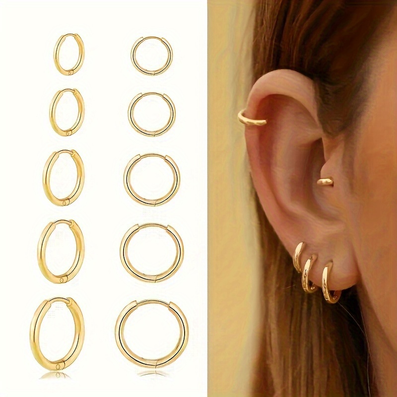 

10 Pieces Lightweight Hoop Earrings: Earlobe Spiral Small Hoop Earrings For Women Men Girls ((6mm 7mm 8mm 9mm 10mm)