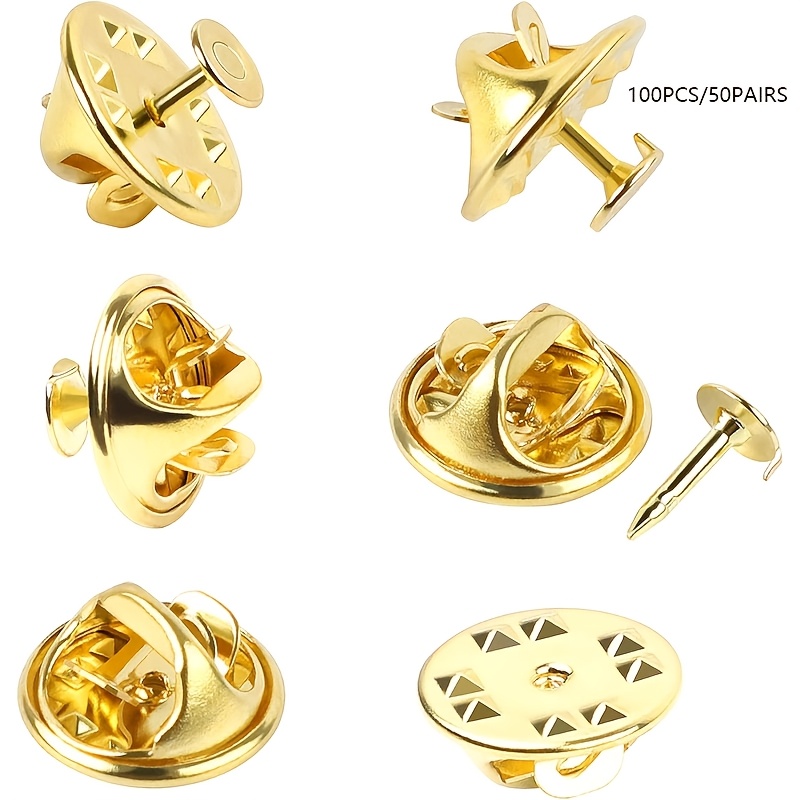 TEMU 100 Clous de Rechange en Métal Cuivre, Pince à Papillon et Clou, Fermoir de Verrouillage pour Badges, Remplacement de Clous Argenté Or Rose Or