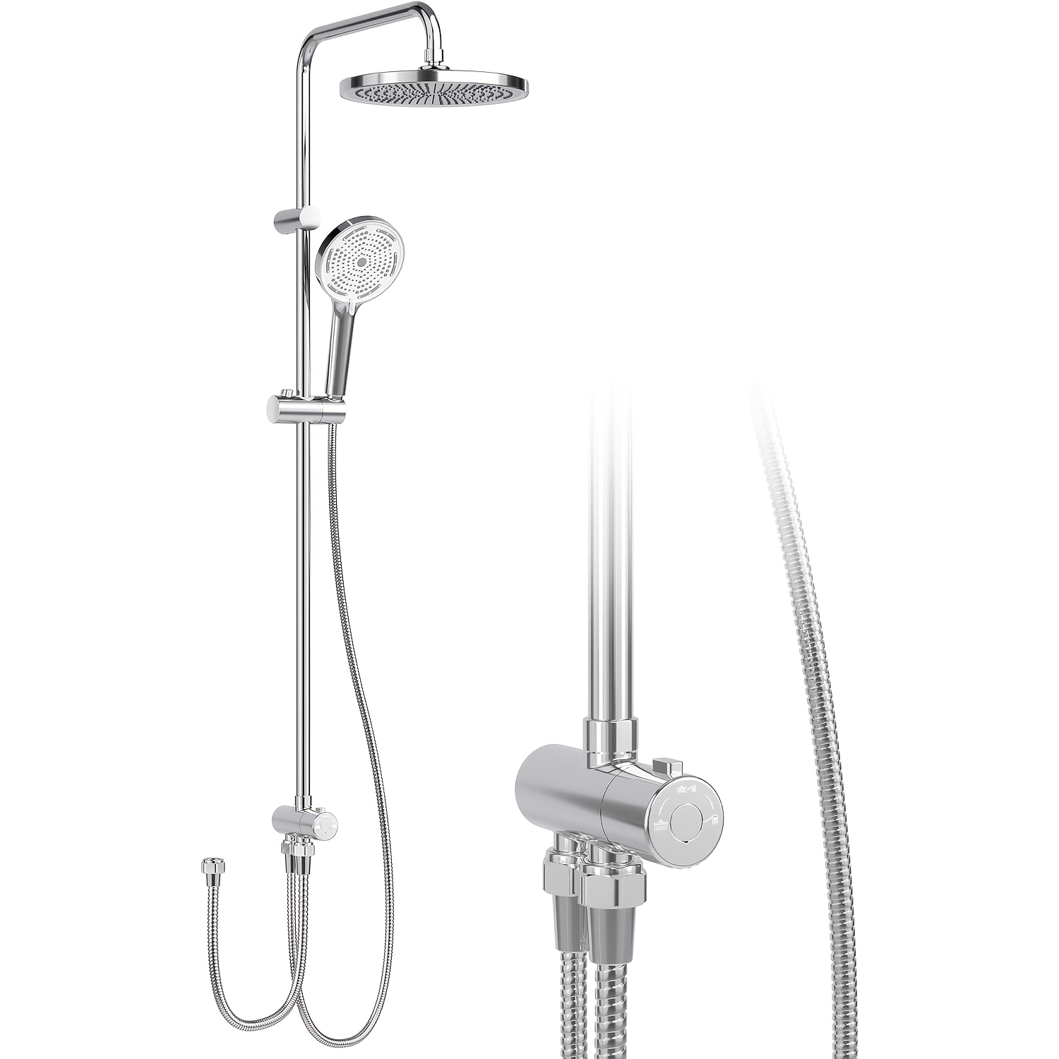 TEMU Rain Shower Without Tap, Shower System With Shower Head, Stainless Steel, Shower Column, Overhead Shower Set, Round Shower , 25cm,for Shower Use