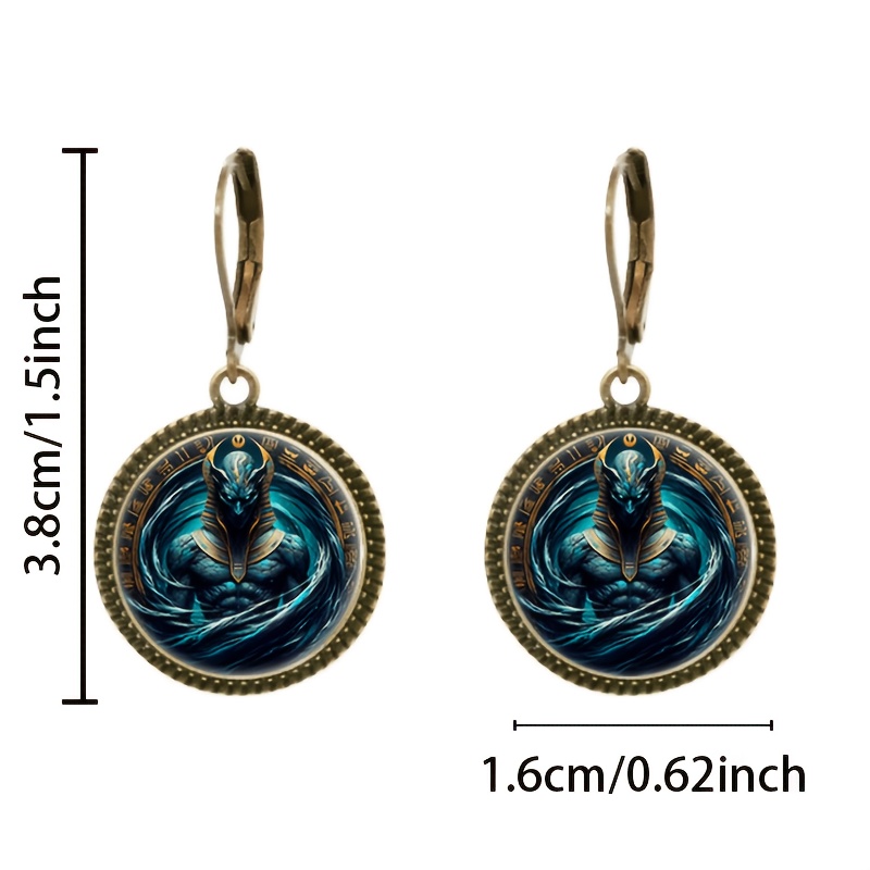 2pc Cyan Egyptian Figure Pendant Earrings Set