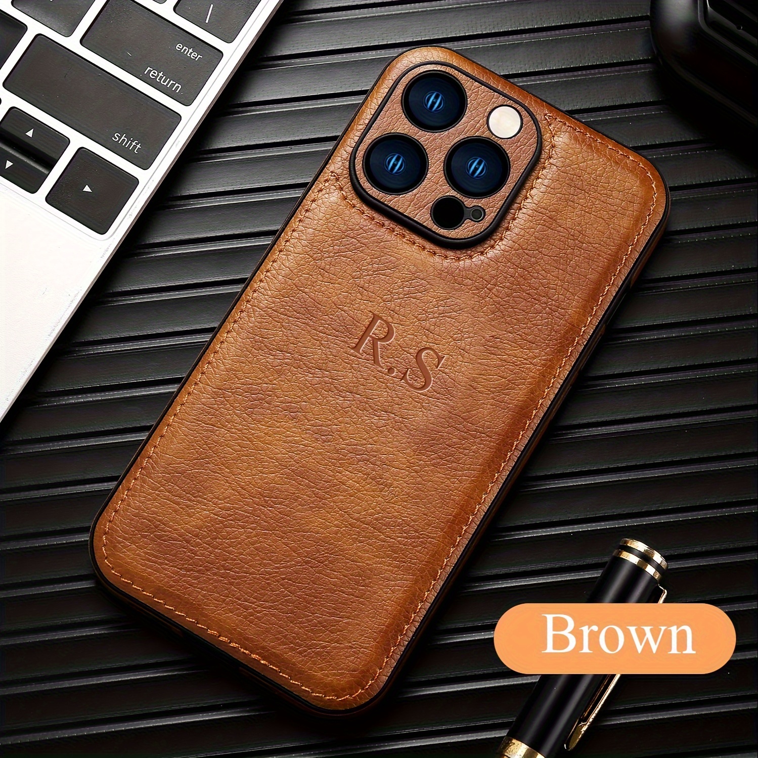 TEMU Personalized Phone Case For 15 14 11 Pro Customized Name Diy Engraved 3d Letters Luxury Classic Business Leather Cover For Iphone 11 12 13 Pro