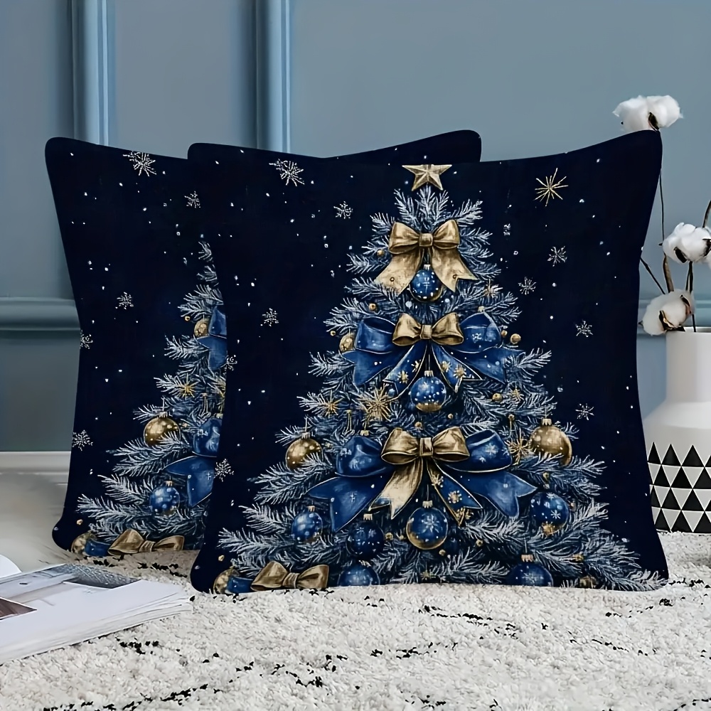 TEMU Set Of 2 Luxury Navy Christmas Tree Pillowcases With Zipper Design, Single-sided Print, 17.72 Inches X 17.72 Inches, Pillow Insert Not Included,
