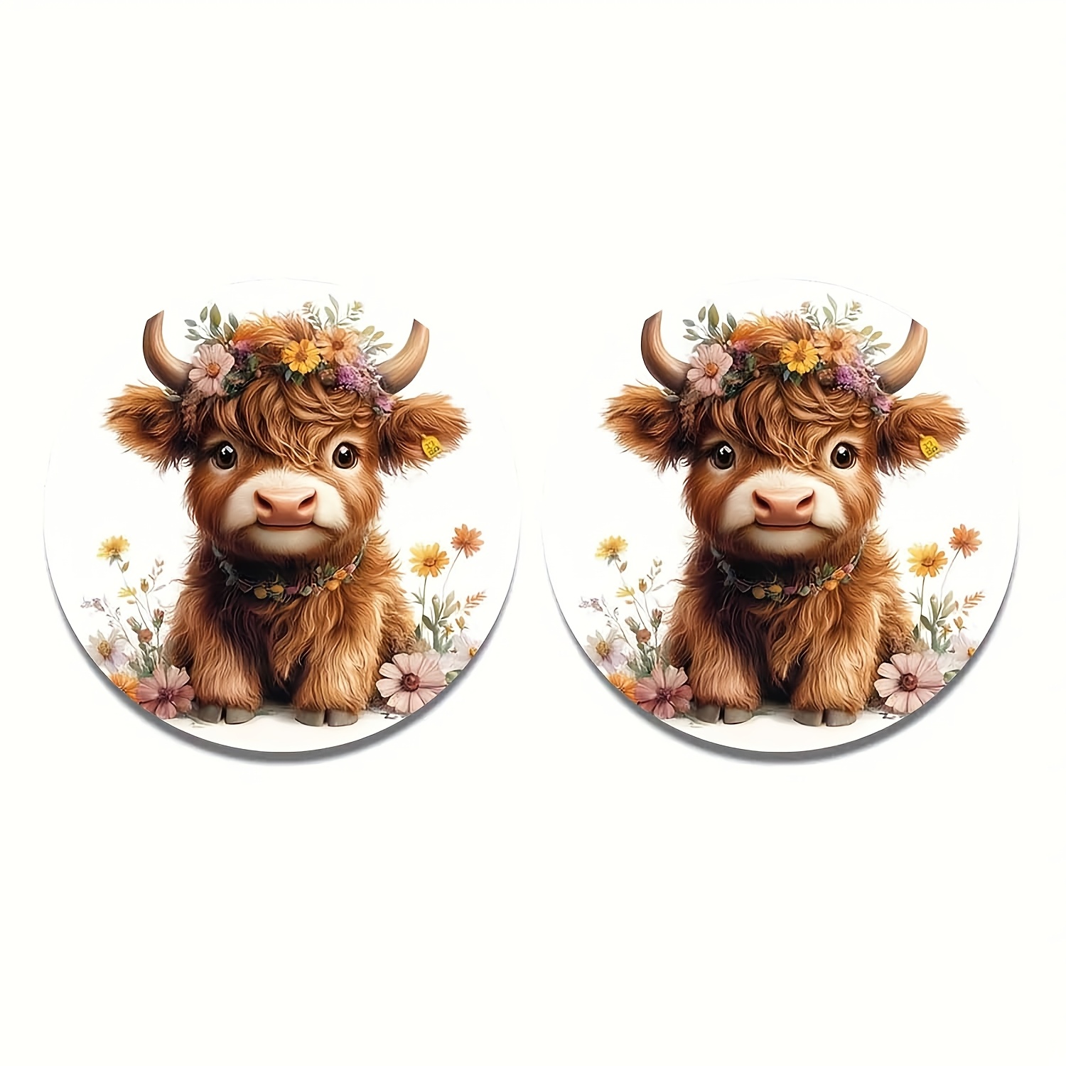 TEMU 2 sous-verres de voiture avec motif de veau écossais de fleurs, sous-verres faciles à nettoyer, décorations d'intérieur de voiture pour femmes,