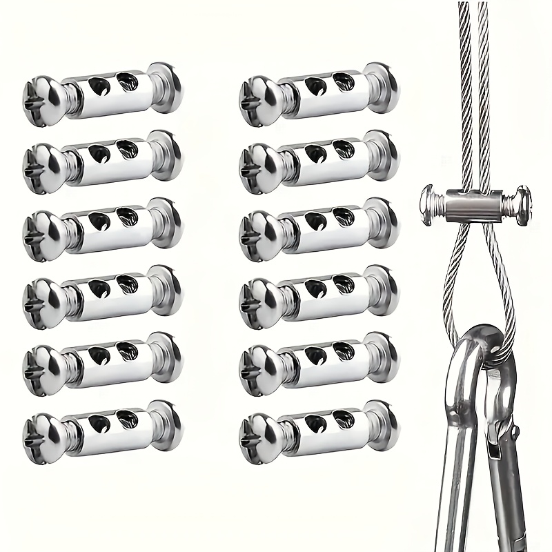 

12pcs Adjustable Wire Rope Locking Clamps, Metal Hanging Clips, With Screw Fixation For 1-2mm Cables, For Hanging Lights & Decor, Decorations & Outdoor Camping Locks