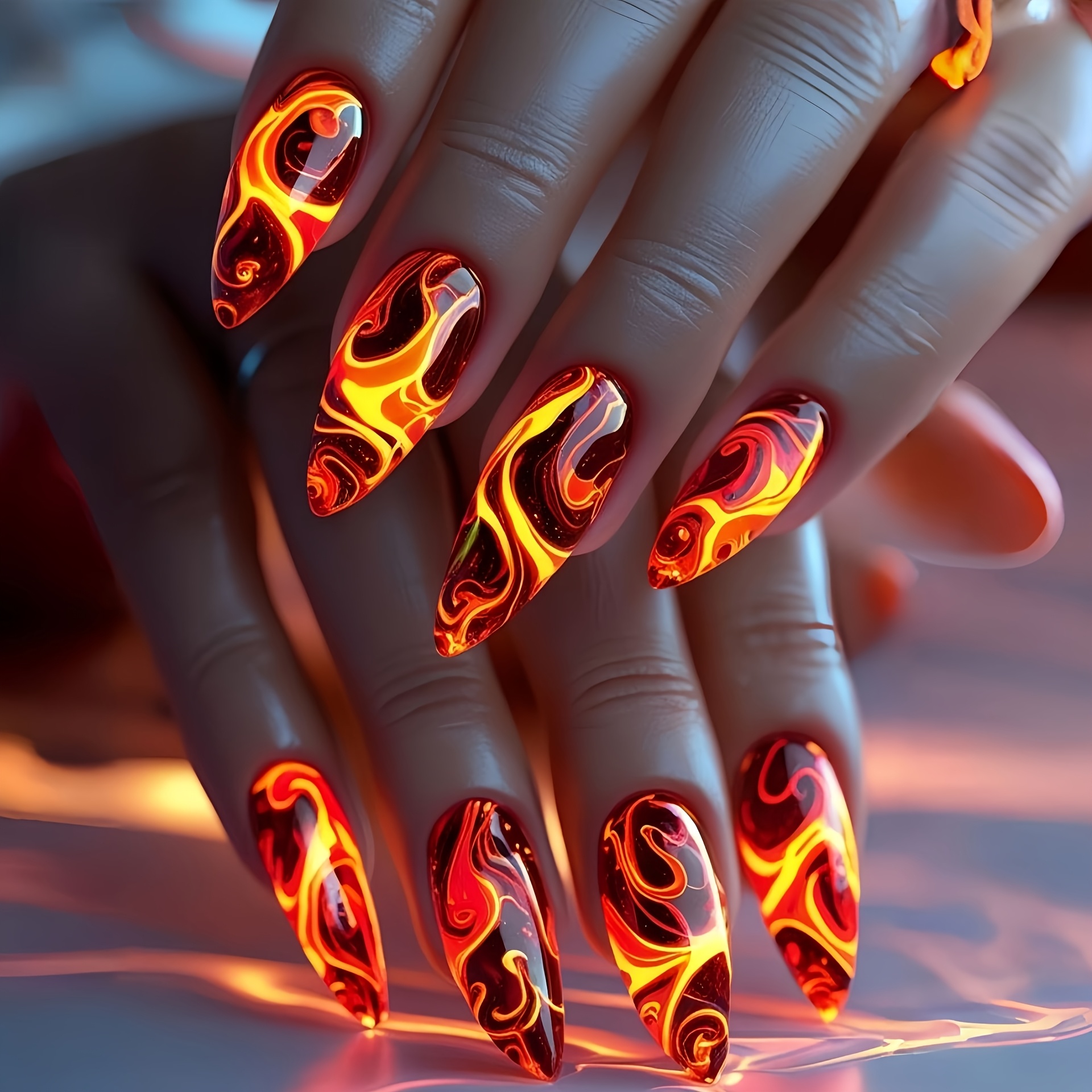 TEMU Rode Vlam Fashion Western Ins Stijl Ronde Kop Amandelvorm Gemakkelijke Fashion Nagelkunst Afneembare Draagbare Nagels