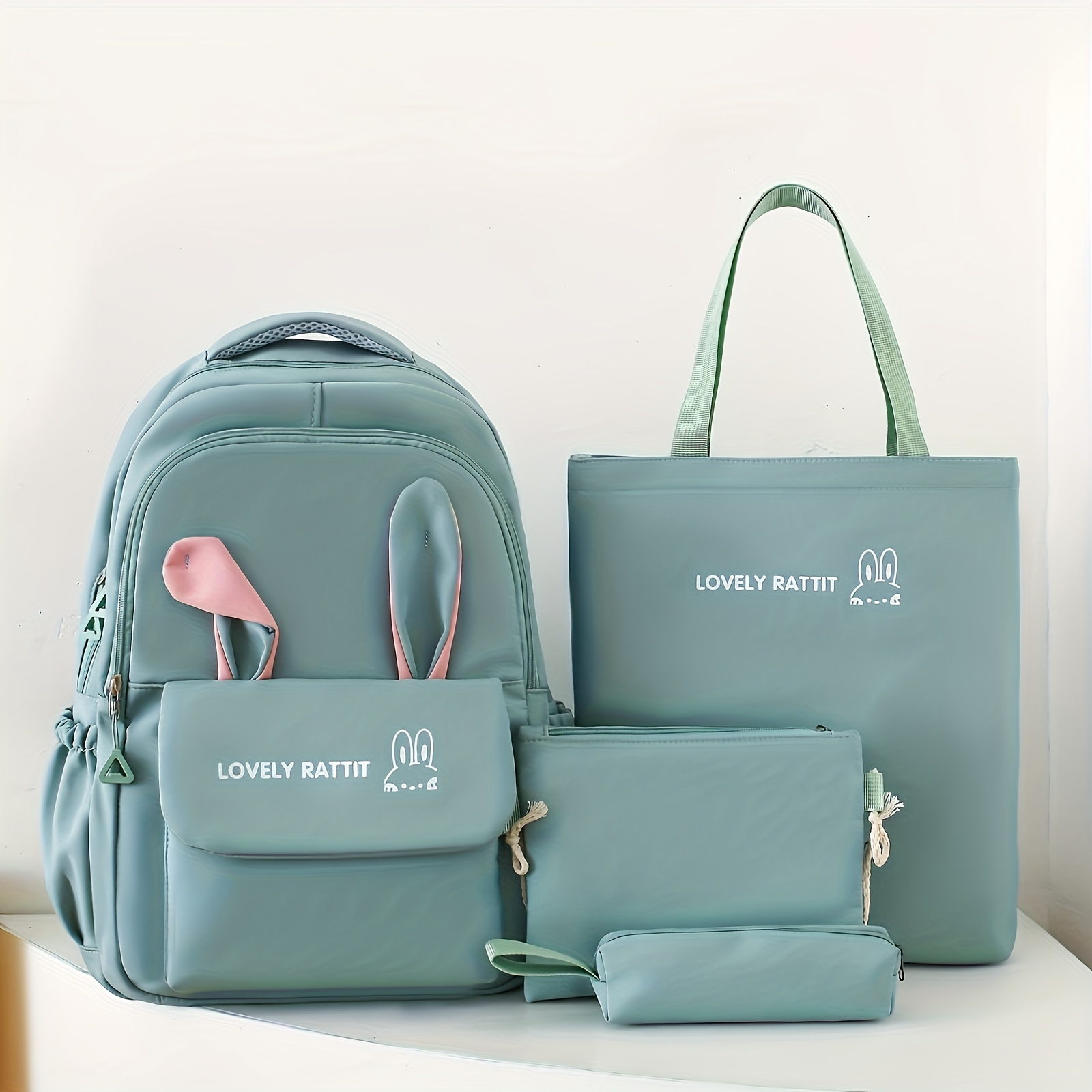 TEMU New Fashionable Nylon Large Capacity Backpack For Junior High School And High School Campus, Lightweight Handheld Make- Bag And Pen Bag(some