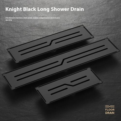 304 stainless steel black high end long floor drain for hotel bathroom rectangular large flow rate long and hidden anti odor black pattern long floor drain