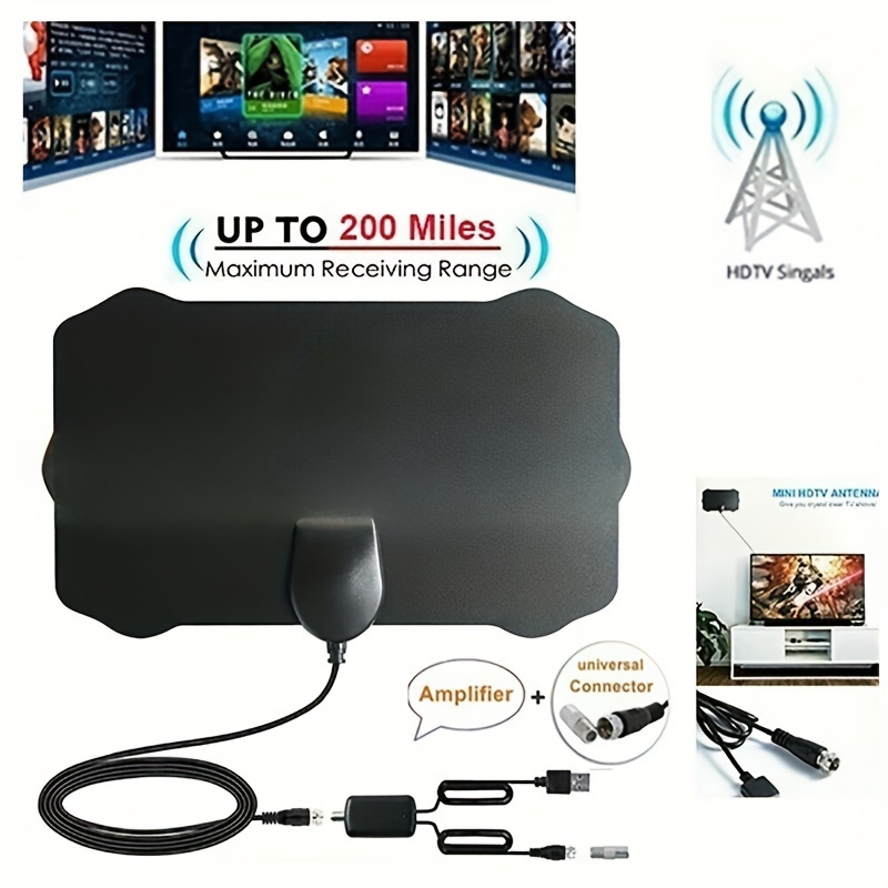 Antena digital de 580 millas de rango de TV para televisores 4K 1080p -  Antena HDTV interior para televisores inteligentes y antiguos - Potente